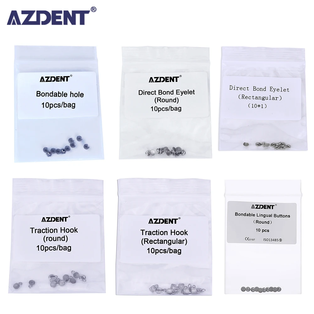 

AZDENT 10Pcs/Pack Dental Orthodontic Consumables Round/Rectangular/Round Mesh Base Bondable Traction Hook Lingual Button