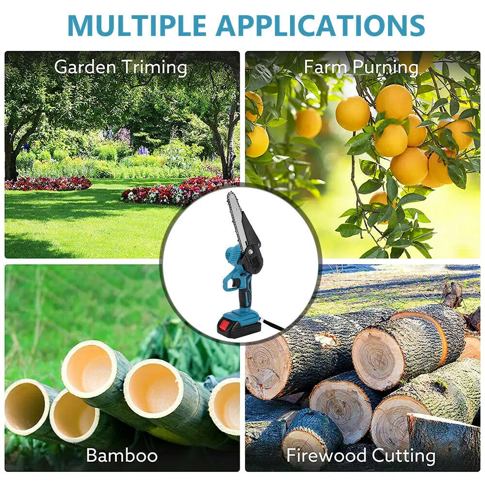 6inch Electric Chainsaw Cordless Rechargeable Wood Trimming Cutter Saw Chain Saws Garden Tools with 2 Batteries — view 6
