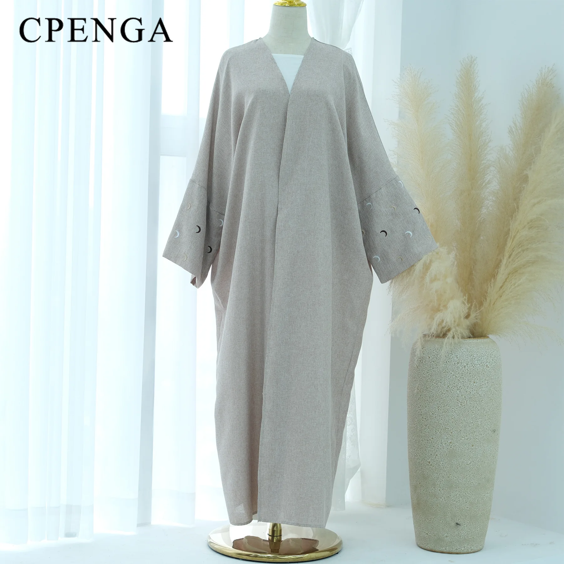 chinese dress ladies Long Sleeve Wrap Linen Dress - Heavy Linen Maxi Dress - Beige Linen Maxi Dress - Fall Linen Dress - Plus Size Linen Dress main image 1