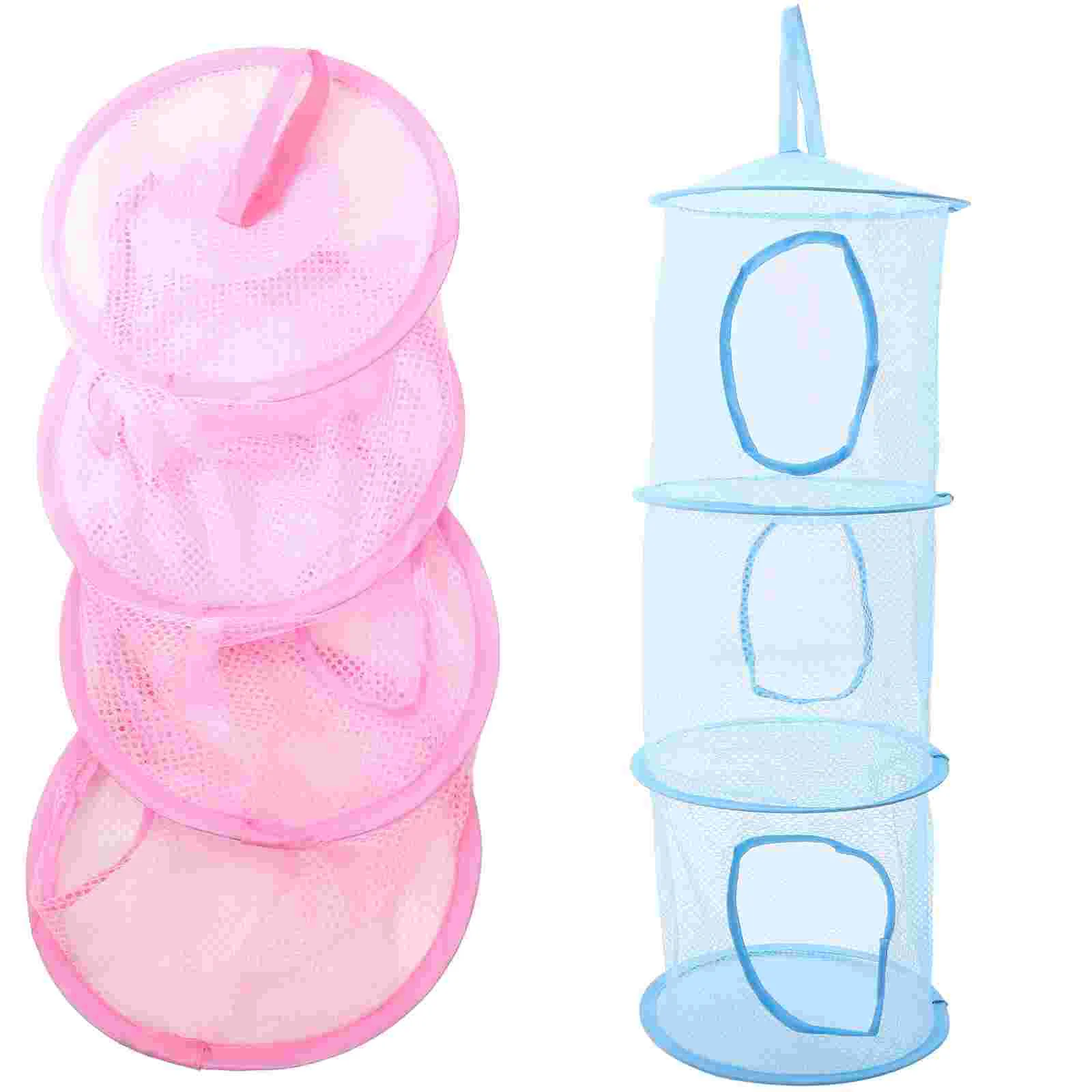 

2 Pcs Clothes Net Hanging Storage Basket Drying Rack Polyester + Steel Wire Laundry Hanger