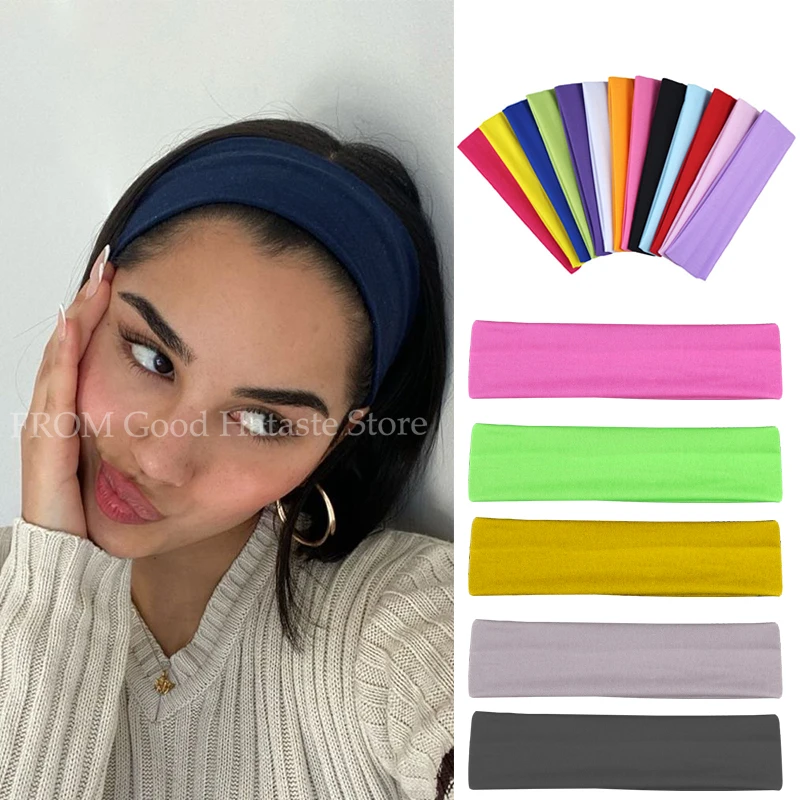 WomensElasticHairBandsSolidColorHeadbandTurbanMakeupHairHoop