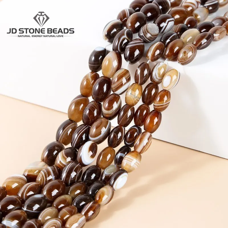 Wholesale Dyed Color Coffee Striped Agate Rice Shape Loose Spacer - Main Image