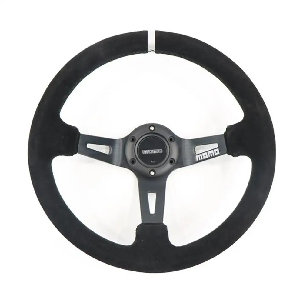 

MOMO 14‘’ 350MM Steering Wheel Horn Button Black Blue Braided Wire Velvety Leather Sports Car JDM SIM Racing Universal