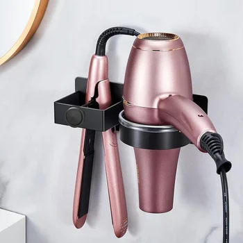Porta asciugacapelli Portaoggetti da parete per bagno Portaoggetti per piastra per capelli Organizzatore per attrezzi per capelli Porta soffiante adesivo per WC 1