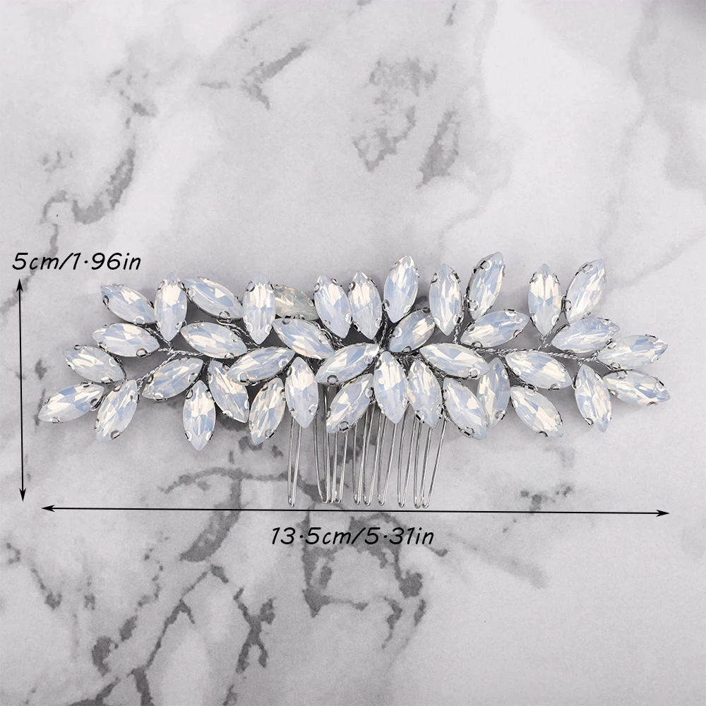 Opal Bride Wedding Luxury Full Rhinestones Hair Comb Silver Bridal Hair Accessories Piece for Women and Girls Party Tiara