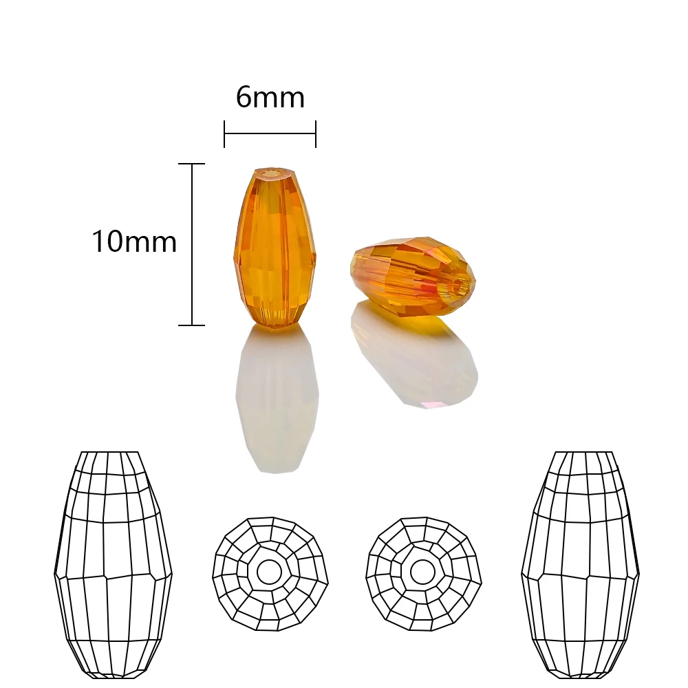30Pcs 6x10mm 면처리된 유리 크리스탈 타원형 비즈 느슨한 스페이서 공예품 쥬얼리 DIY 만들기 수제 귀걸이 목걸이 액세서리