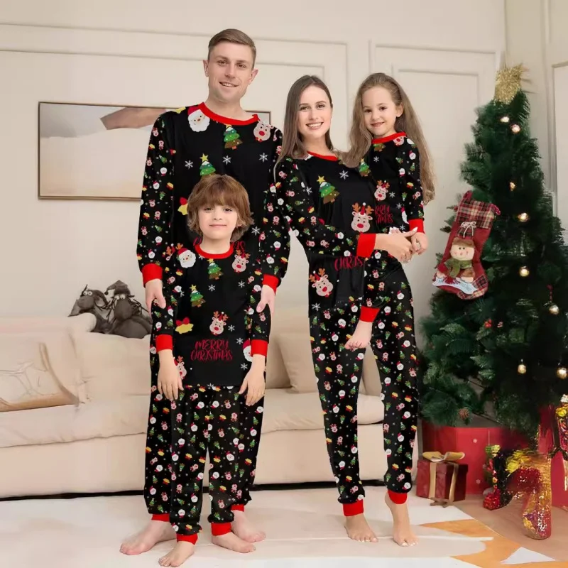 Conjunto familiar a juego con feliz Navidad, estampado de ciervo y Papá Noel, ropa de dormir suave y bonita, camisetas de manga larga y pantalones, 2 piezas, mameluco para bebés, niños y niñas