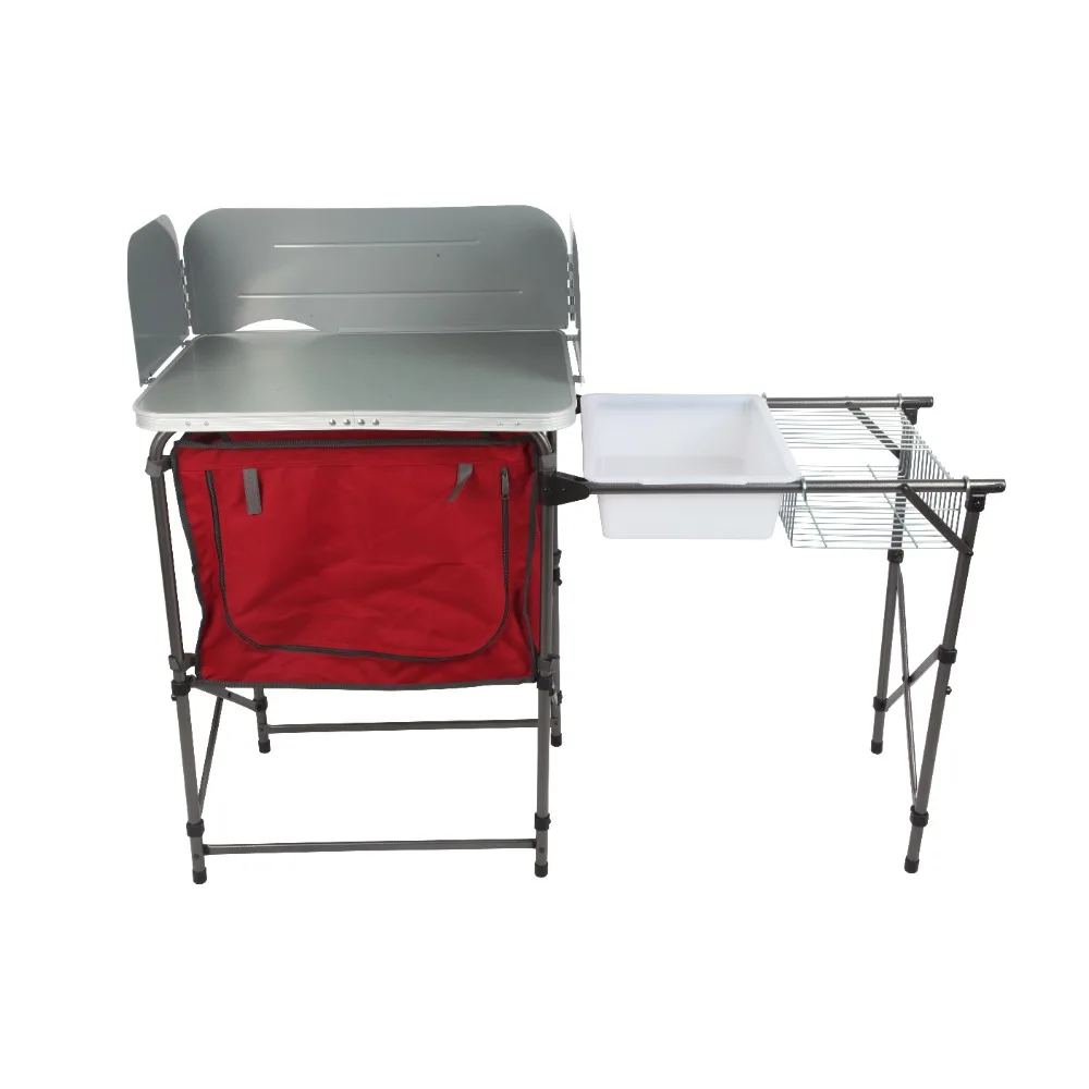

Deluxe Camping Kitchen with Storage, Silver and Red, 31" Height x 13" Width x 8.25" Length, camping table