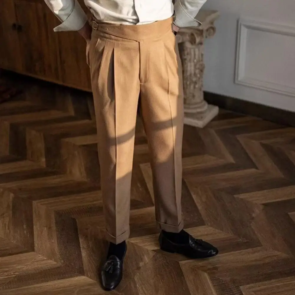 High-waisted Loose Fit Pants Elegant Men's Suit Pants with Adjustable Waist Zipper Closure Straight Leg Slacks in for Formal