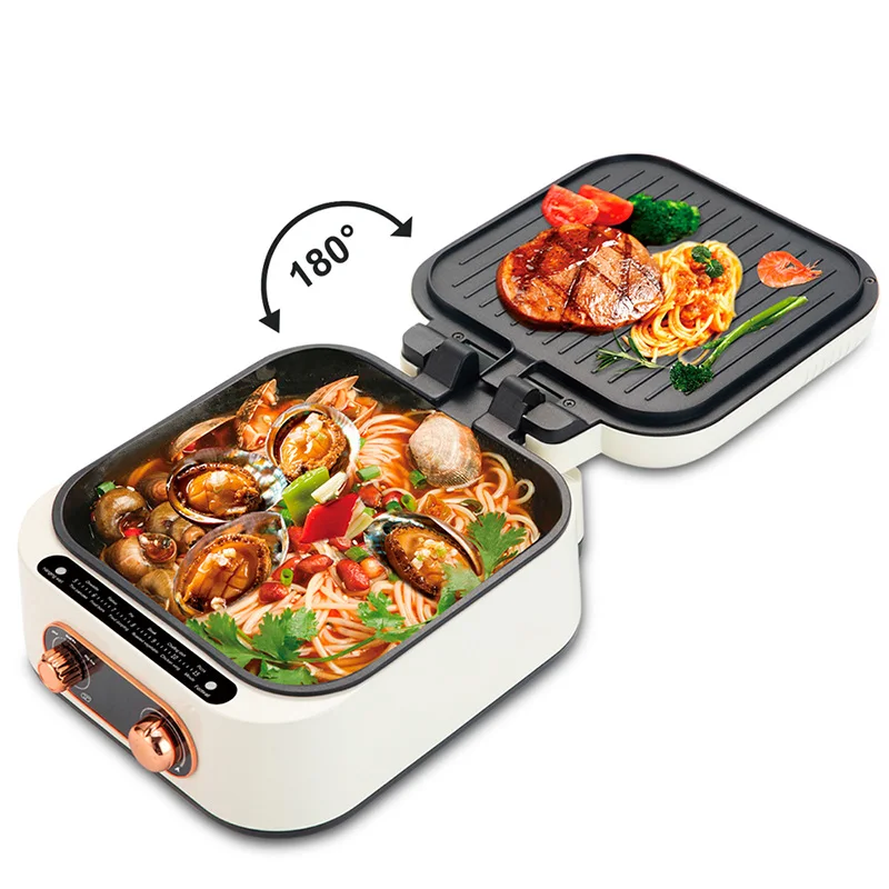 2in1 Electric Baking Pan Double-Sides Heating Folding Frying BBQ Grill Roasting Hot Pot Non-Stick Multi Function Cooker 5