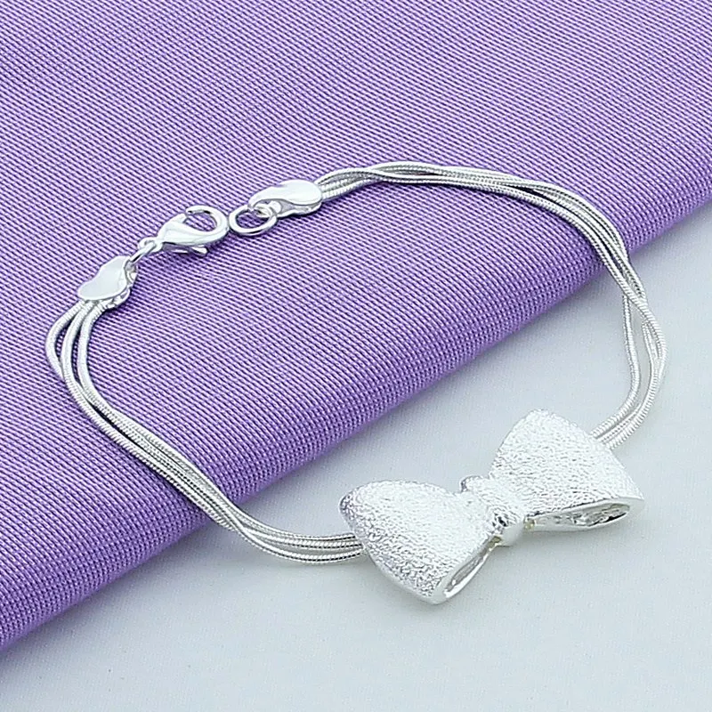 

2023Jewelry Silver 925 Bracelet Romantic Fashion Bow-Knot Charm Bracelet for Women Snake Chain Bracelet Gift