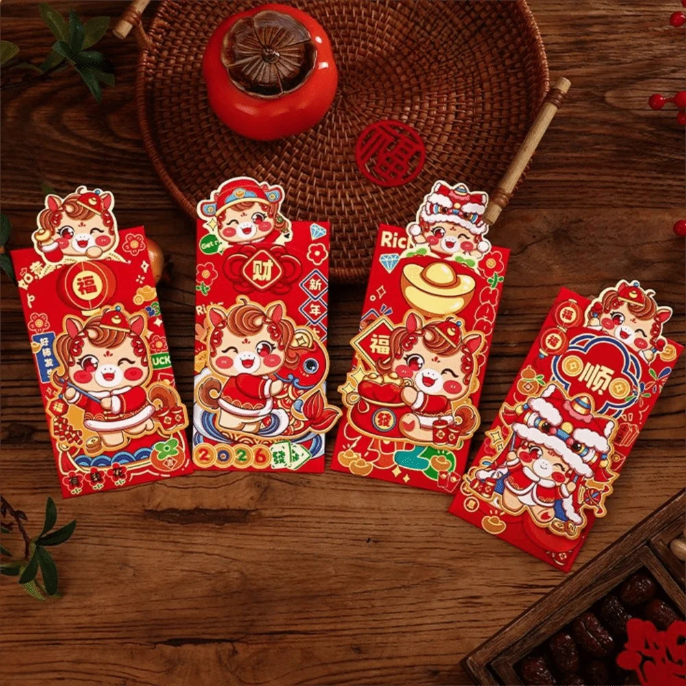 4pcs Fortune Chinese Style Red Envelope Paper Traditional Money Pouch Blessing Red Packets Traditional Gift