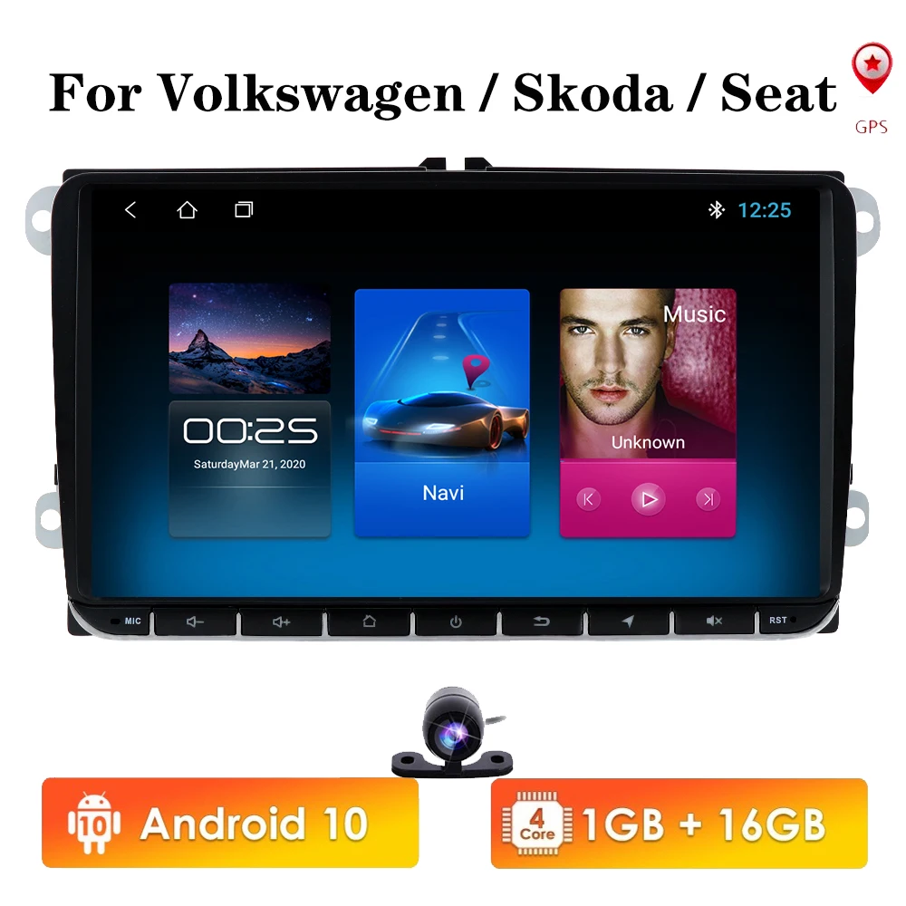 

Автомагнитола 2DIN, 4G, Android 10, 9 дюймов, HD 1024*600, четырехъядерный монитор, GPS, для V W Passat Golf Polo CC J etta Skoda Seat
