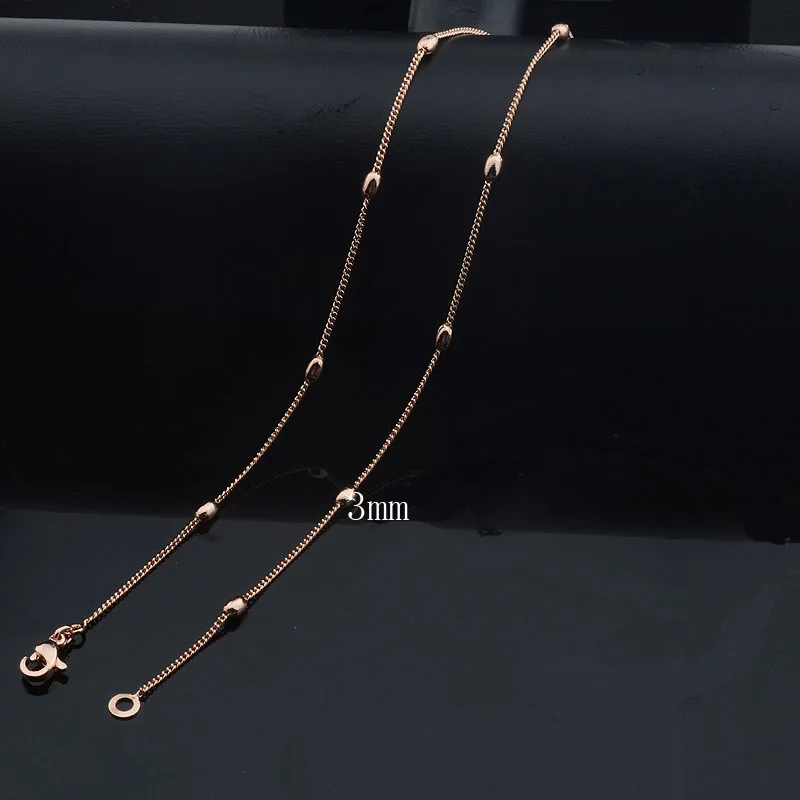 Rose Gold Necklace Long Style Men Women 585 Color Beaded Twist Curb 50cm 60cm Chain Jewelry
