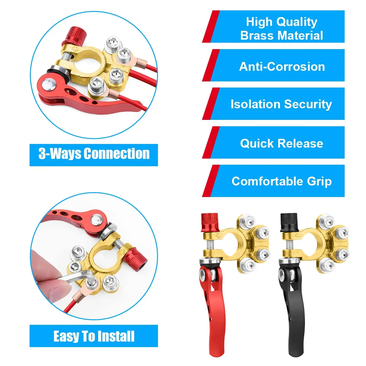 Quick Disconnect Auto Cables Connectors Car Battery Bornes Main Cable Post Clamp Terminal Screw Connection 1 Pair For Car Truck battery terminal connectors