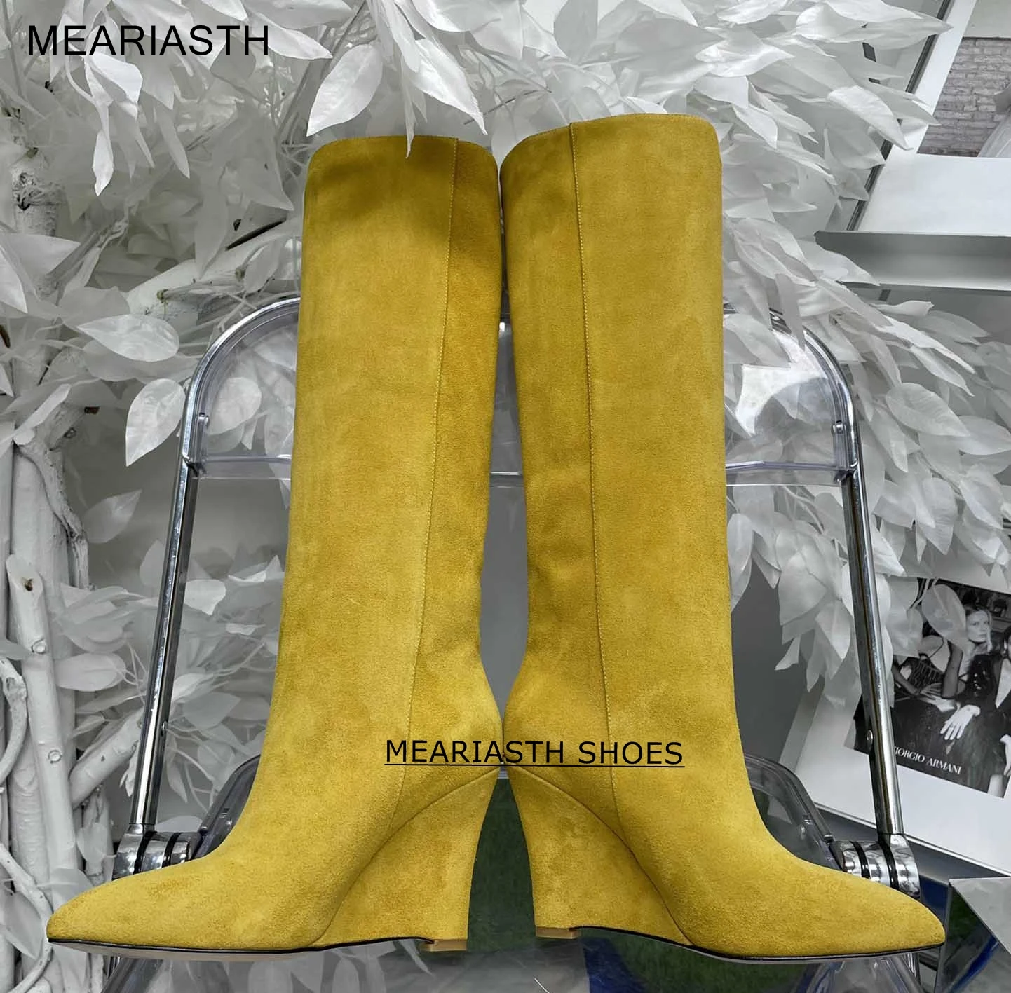 

Fashion Wedge suede leather Shoes for Woman Pointed Toe High Heel Women's Boots 2022 New Winter Knee High Boots Women Large Size