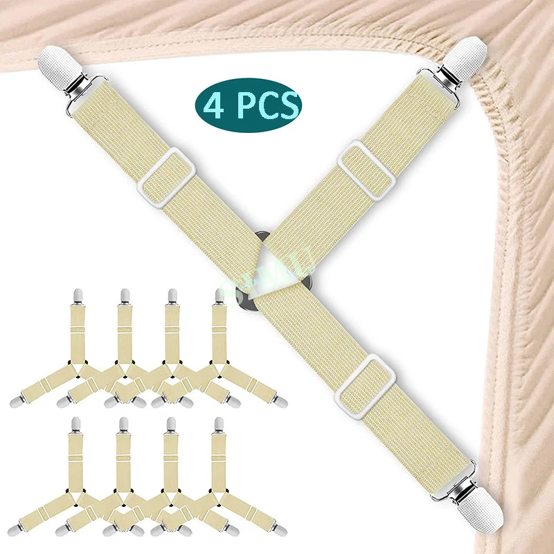

Bed Sheet Fasteners Clips Adjustable Triangle Elastic Suspenders Gripper Holder Straps Sheet Clip for Bed Sheets Mattress Covers