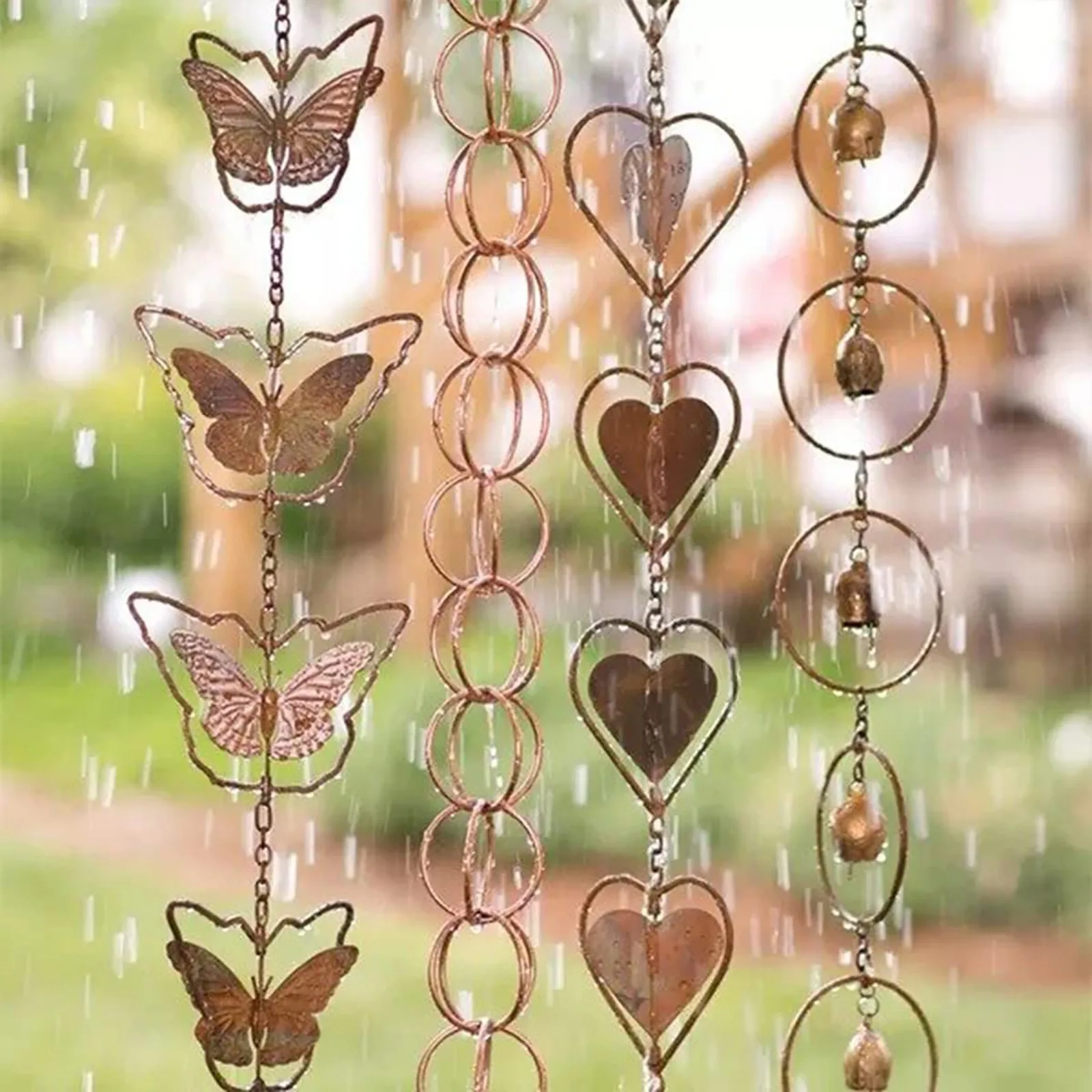 Metal Rain Chain Butterfly Chimes And Cups Rain Catcher For Gutter Roof decoration metal drainage rain chain downspout tool