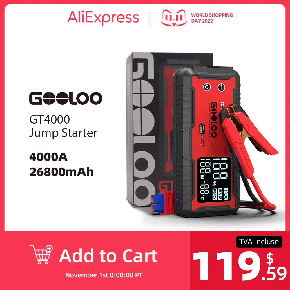 Gooloo 12v Car Jump Starter 4000a Car Battery Starter 26800mah Portable