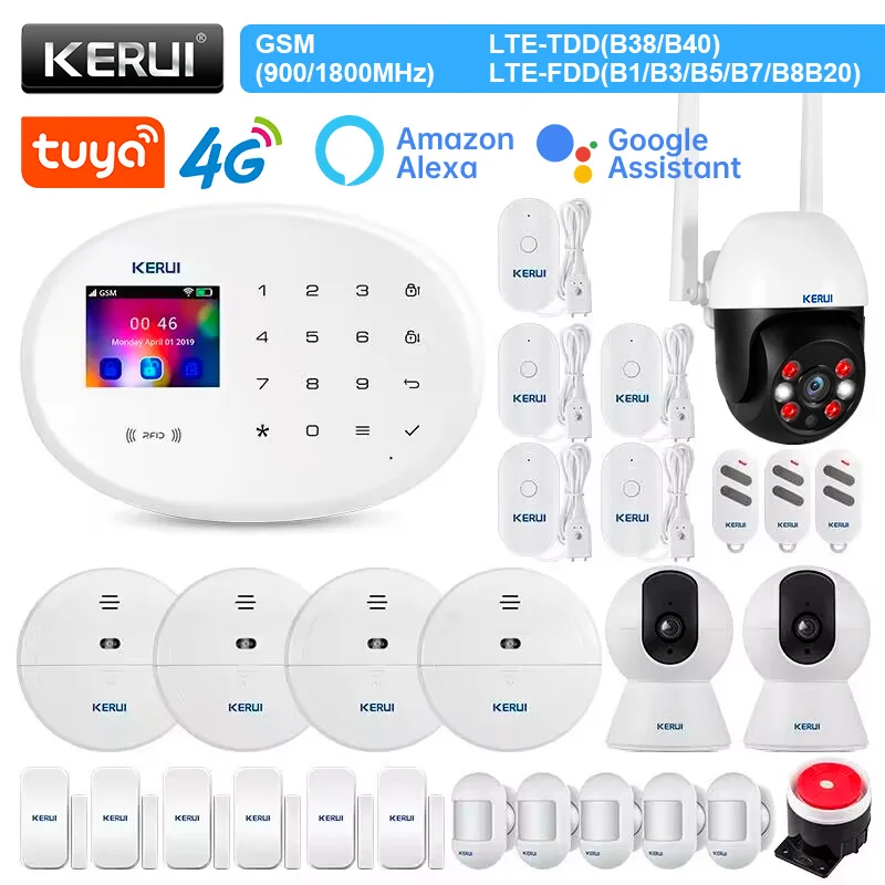 

KERUI W204 система сигнализации для дома 4G WIFI GSM Tuya Smart Wirelss Домашняя безопасность поддержка Alexa датчик движения датчик двери камера