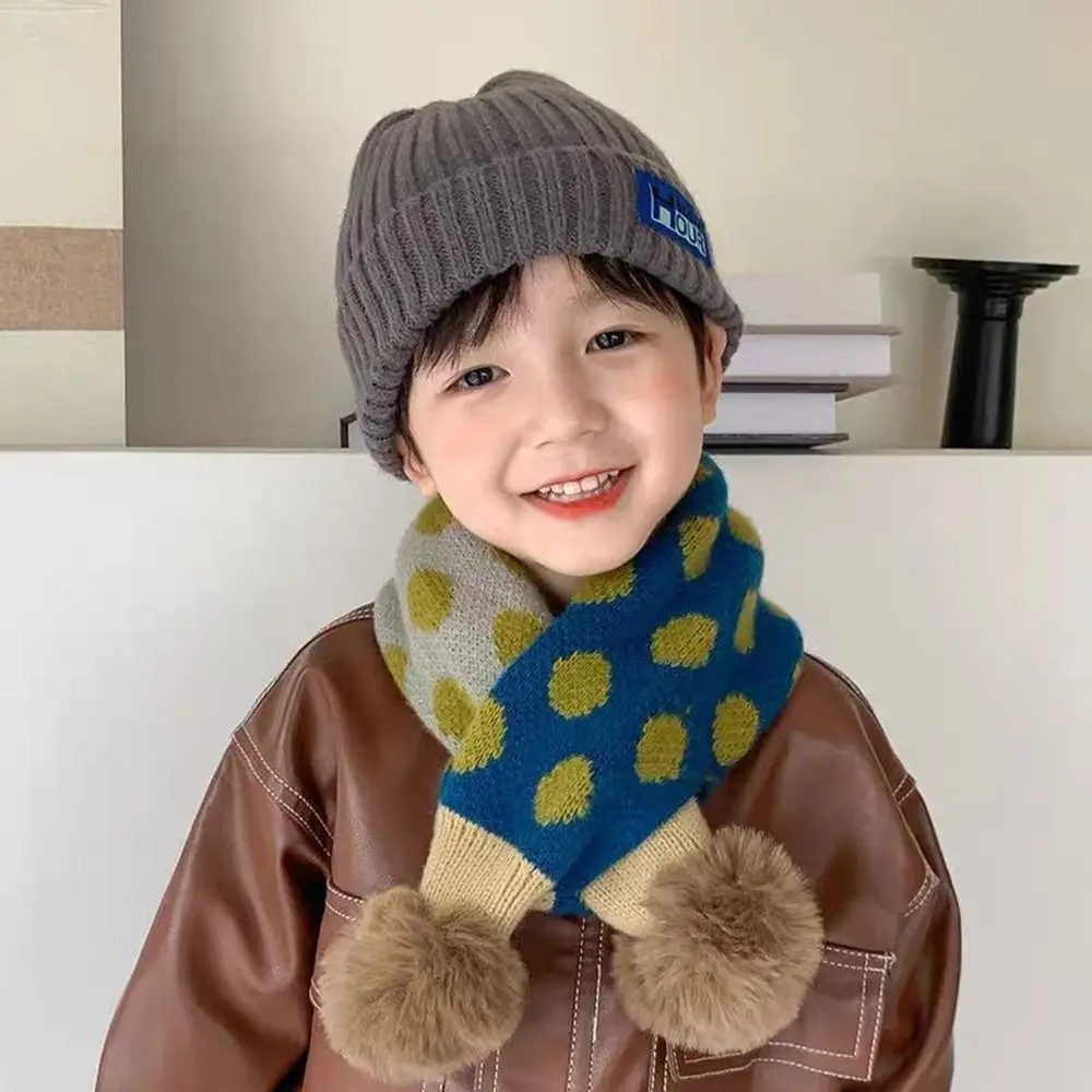 Children Thickening Thermal Neck Warmer Windproof Snap Fastener Winter Knitting Scarf Boys Girls Autumn Winter