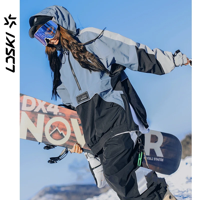 LDSKI -30℃ Ski Suit Women Men Retro Style Waterproof Windproof Thickened Warmth Jacket and Pants Snowboarding Winter Ski Wear