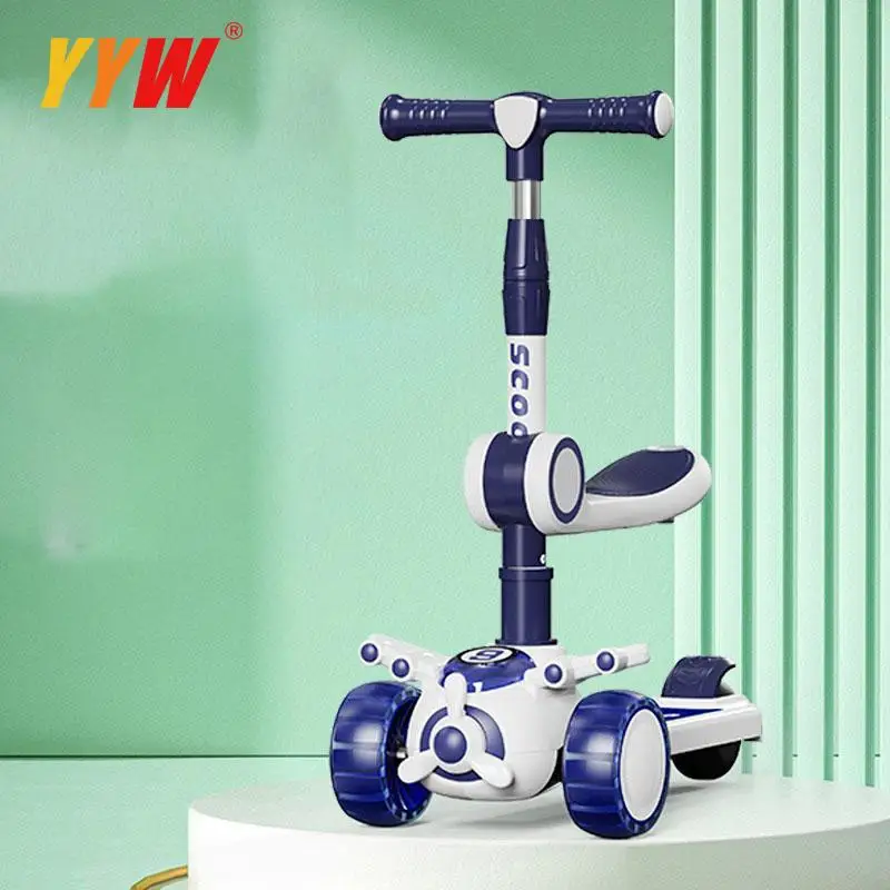 For 2-8 Years Children Cycling Kick Scooter With Seat And Pusher Flash Wheels Board Adjustable Height Kid Foot Pedal Scooters