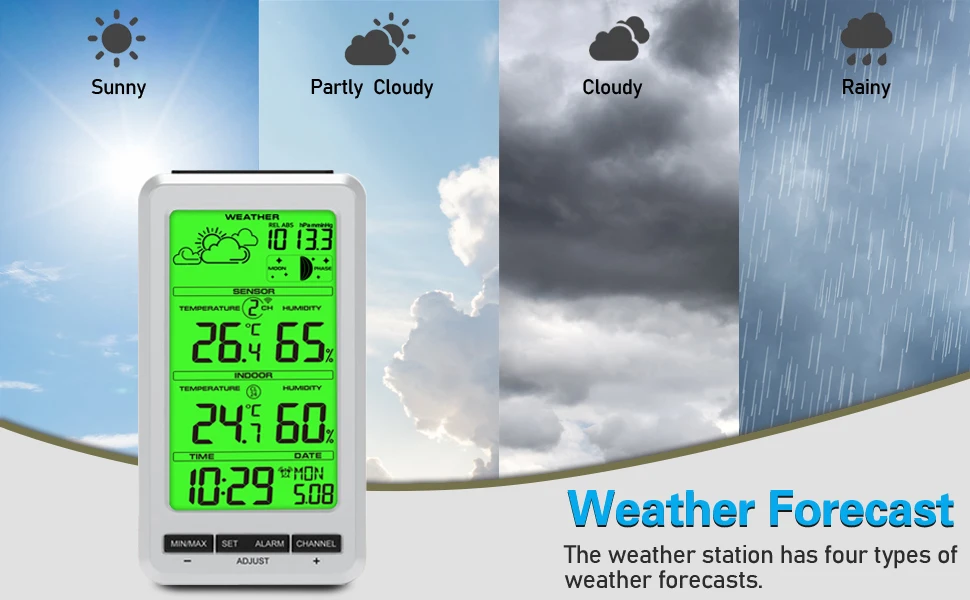 Weather Station Wireless In/Outdoor Thermometer Digital Temperature and Humidity