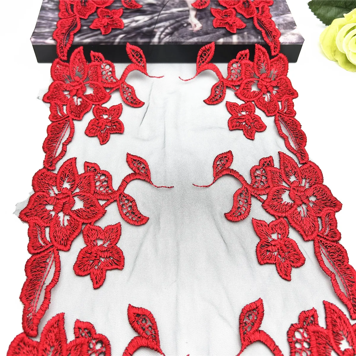 5y/lot Width7 7/8 inch (20cm) Red Embroidery Lace Trim Skirt Hem Clothes Sewing Material DIY Apparel Dress Wedding Fabric 5