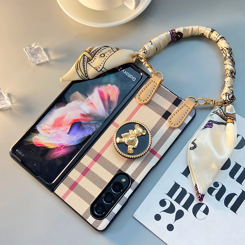 Fashion Bracelet Chain Bear Holder Phone case For Samsung Galaxy Z Fold 3 4  Cover - AliExpress