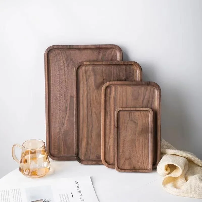 Description Picture 2 of itemHigh-end Black Walnut Wooden Tray Rectangular Household Tea Tray Fruit Dinner Plate Coffee Solid Wood Tray