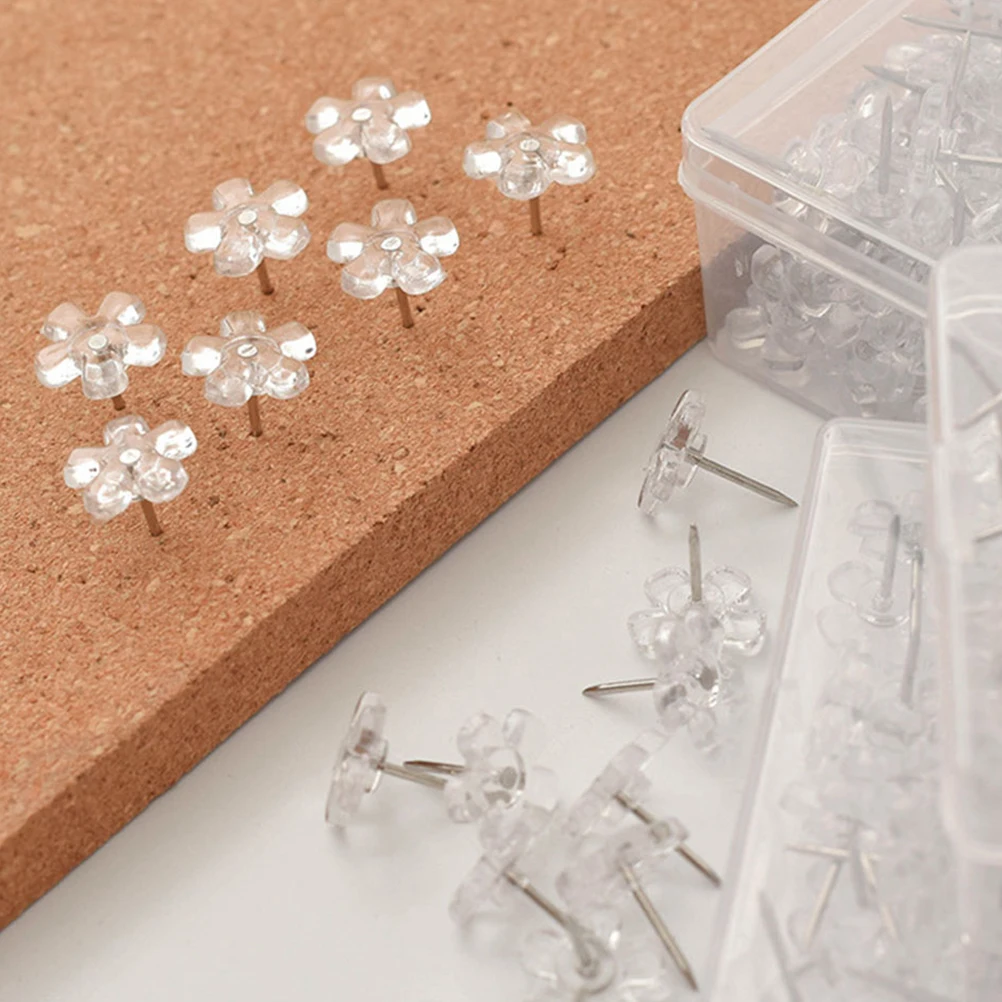 Flower Shape Push Pins 100pcs Cork Board Thumb Tacks Clear Map Thumbtacks Office Binding Supplies Plastic Iron Materials push pins