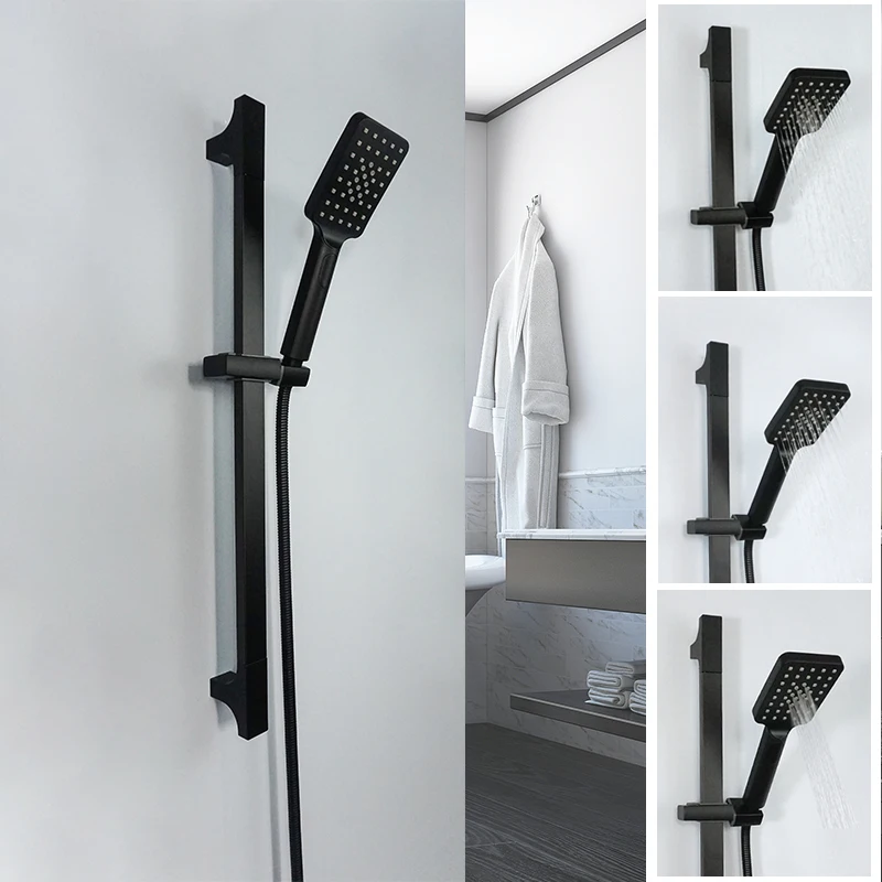 height adjustable shower bar,adjustable shower bracket Black Shower Slider Wall Mounted Shower Rod Adjustable Rail Set