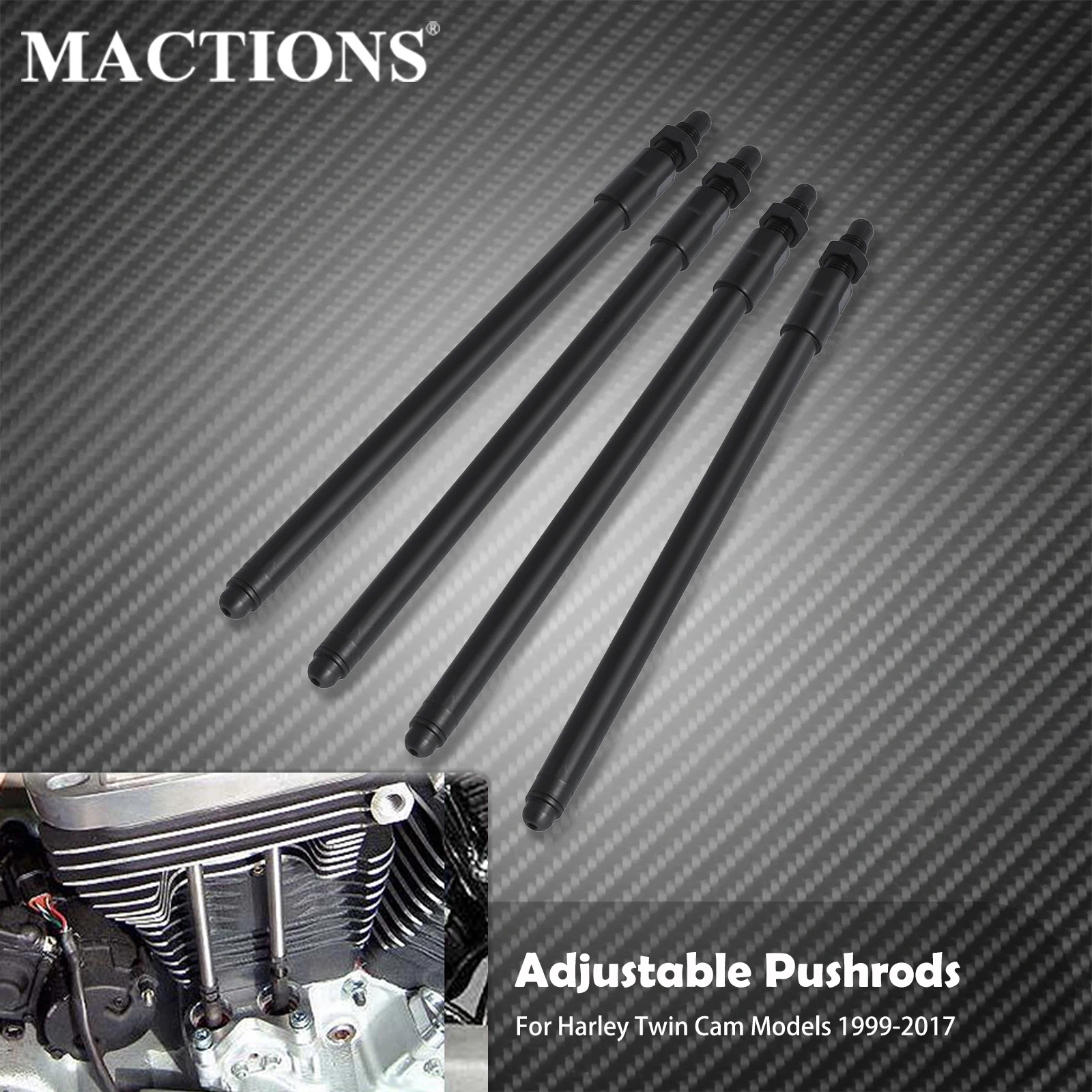 

4PCS Motorcycle Adjustable Pushrods Black For Harley Twin Cam Models Softail Fatboy Touring Electra Road Glide Dyna FXBB 1999-17