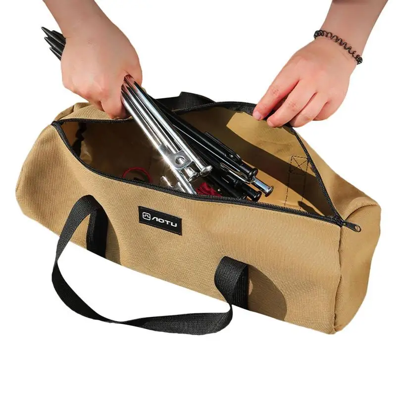 Outdoor Camping Tent Stake Bag Canvas Double Layer Camping Tent Peg Nail Storage Bag Tent Accessories Ground Nail Storage Bag