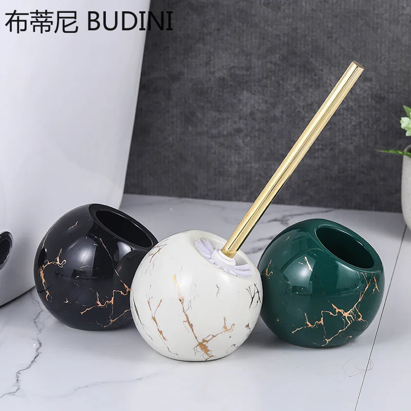 Nordic Ceramics Floor-standing Toilet Brush Round Shape Soft Fur Quick Draining Cleaning Brushes Bathroom Accessories Base