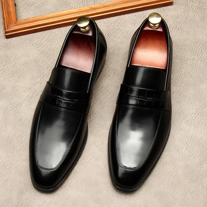 

Italian Mens Business Loafers Luxury Genuine Leather Retro British Trend Comfortable Designer Wedding Social Formal Shoes Man