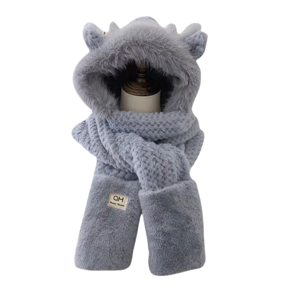 Cute Little Bear Scarf Hat Warm One Piece Hat Female Winter