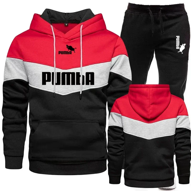 Mens Tracksuit Wear Stripe Hoodies+Sweatpants 2 Piece Set Autumn Winter Daily Casual Jogging Suit