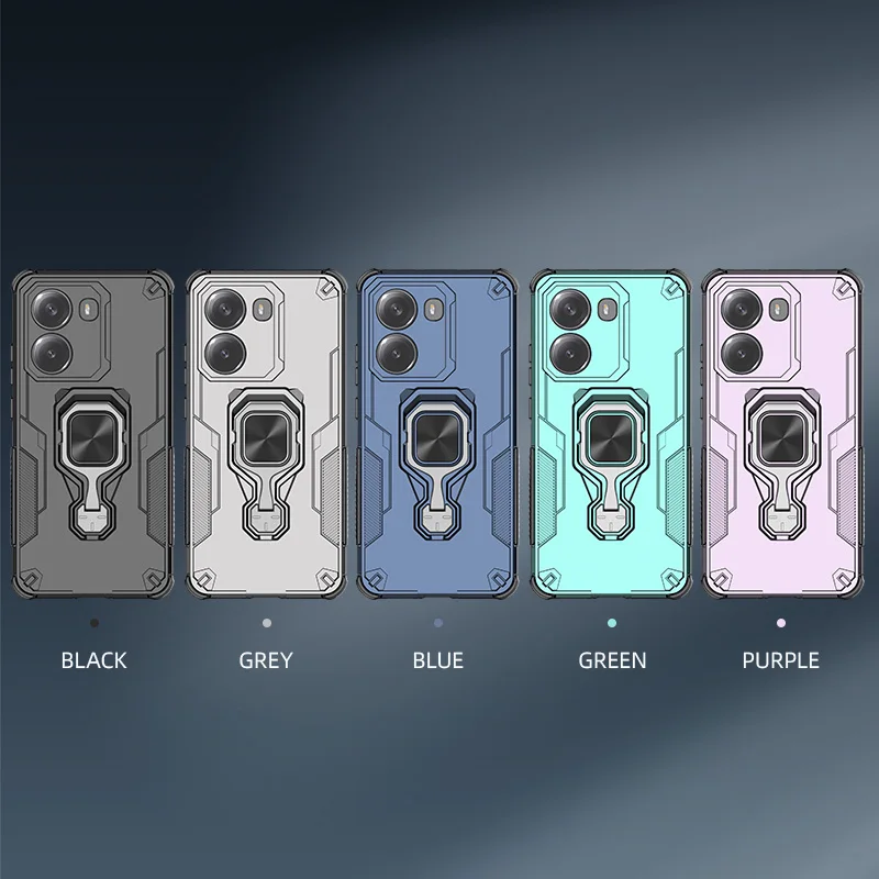 Magnetic Armor Shockproof Phone Case with Metal Ring Stand and Lens Protection