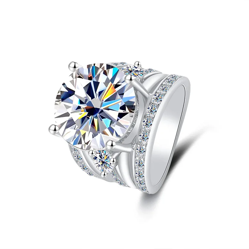 Women's PT950 Platinum Wedding Ring, Sansheng Sanshi Theme, Full Moissanite 5Ct Crown Pigeon Egg Design 4