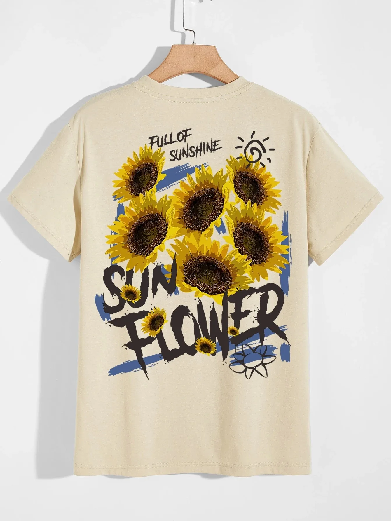 Full Of Sun Flower Print Retro Tee Top Men Cotton Hip Hop T-Shirts Summer Trendy Comfortable T Shirt Loose Sport Short Sleeve