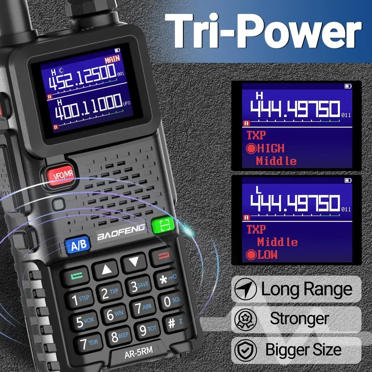Baofeng UV 5RM Air Band Long Range Walkie Talkie Wirless Copy Frequency Tri Power Type-C NOAA 999 Channel Upgraded UV5R 4