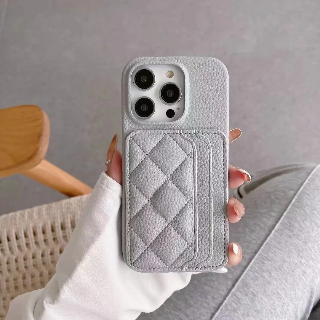 Luxury Elegant 3D Diamond Grid Leather Dual Card Slot Wallet Case & Phone Cover