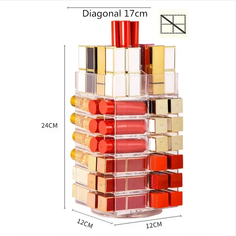 53 Lattices Acrylic Lipstick Tower 360 Degree Rotating Makeup Lip Gloss Storage Rack Nail Polish Organizer Cosmetic Display Case 3