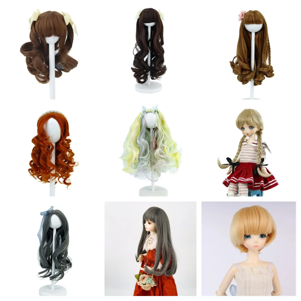 

Big Discount 1/3 BJD Wigs Long curly varies High temperature synthetic fiber 9'' Head for dollfie dream dolls diy hair wig