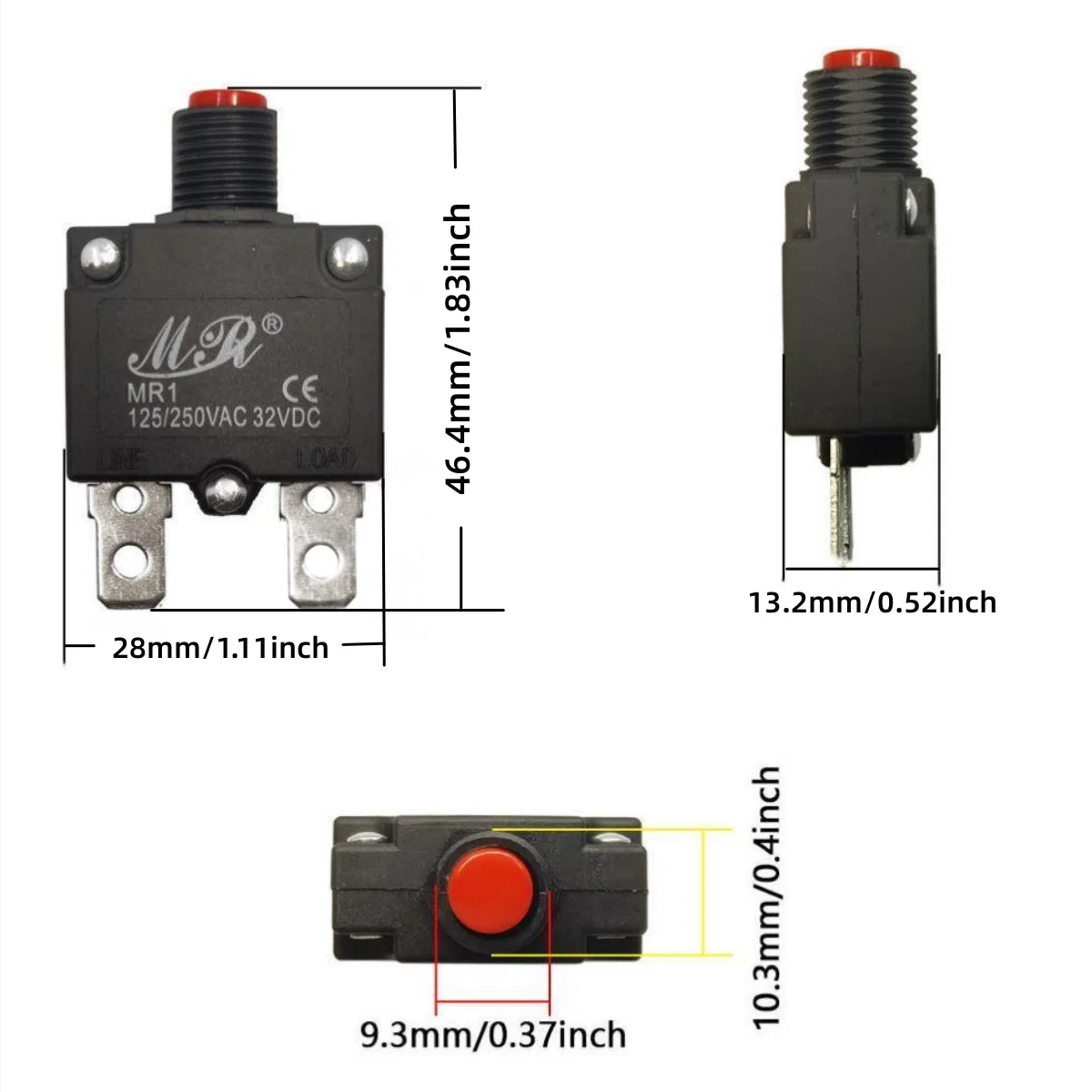 1Pcs Stroomonderbreker 3A,4A,5A,6A ,7A,8A,10A,15A,20A Thermische Schakelaar Overbelastingsbeveiliging Drukknop En Cap