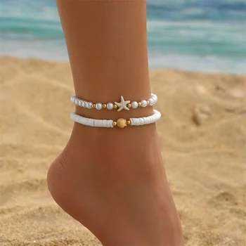 Vintage Gold Color Shell Cute Starfish Anklets For Women Double Layer Foot Chain Ankle Bracelet Beach Jewelry Summer Accessories