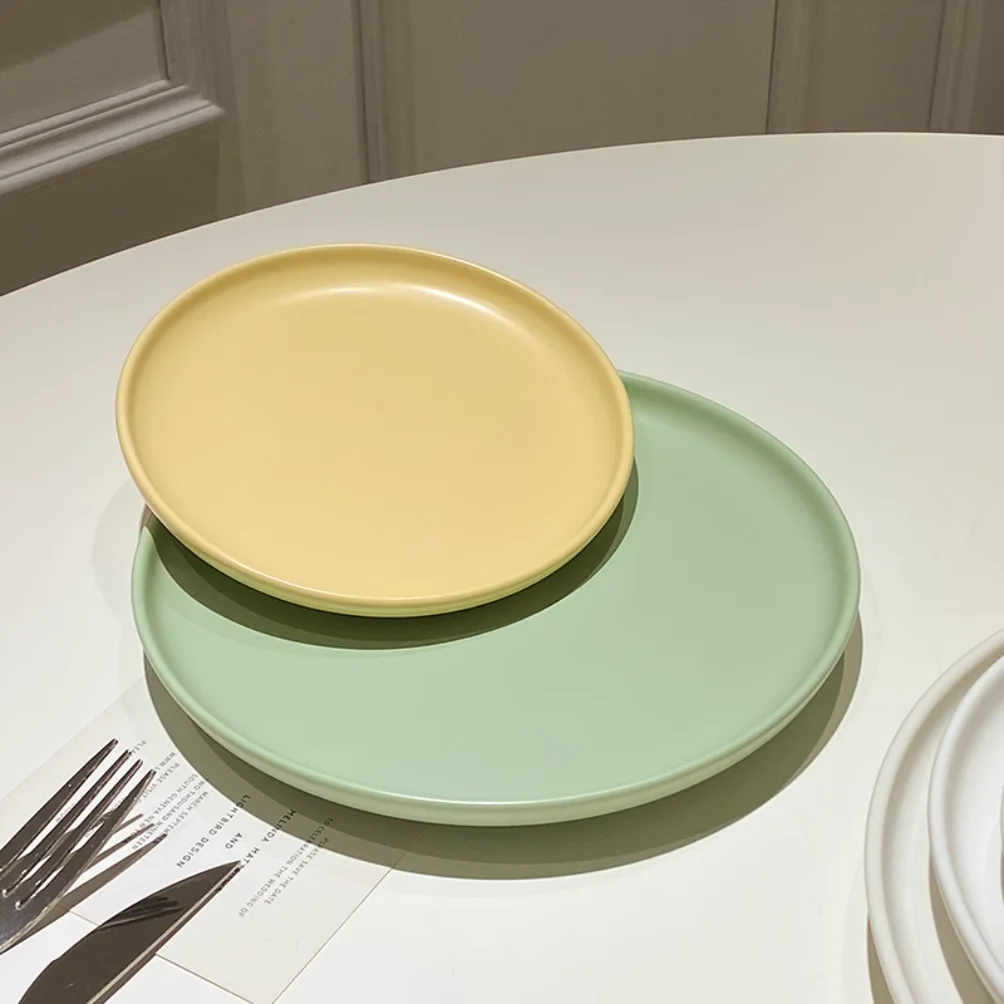 Ceramic Round Shape Cream Color Plates Dinner Sets Large