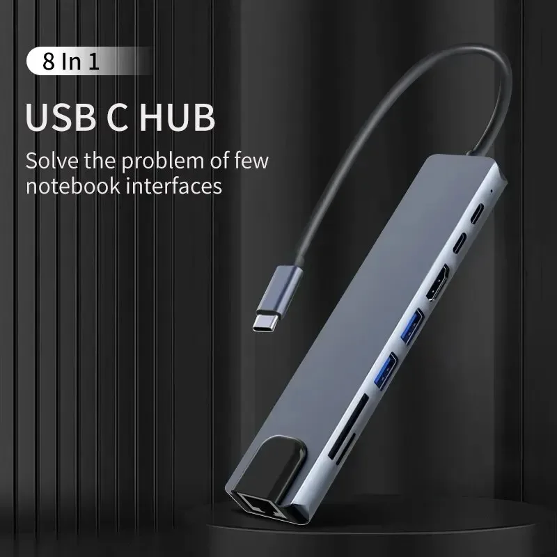 Coolcirc USB-C 8 in 1 Concentrator To 4k HdTV Hub Adapter With SD/TF Card Reader